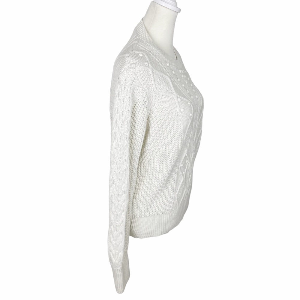 Banana Republic Cable Knit Pearl Wool Blend Ski Sweater Size Medium Cream - Picture 4 of 12